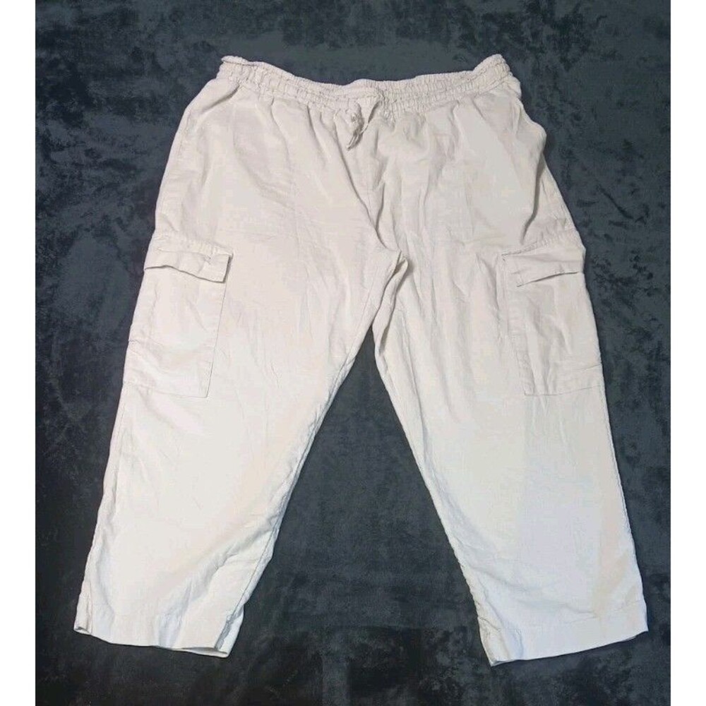 Time Tru Linen Blend Cropped Utility Cargo Pull On Pants XL Cream Coastal Beachy